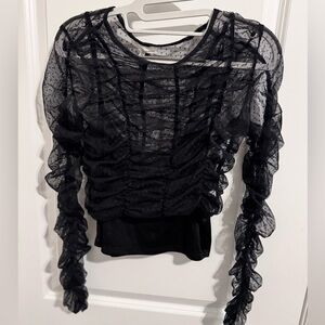 Elegant Black Sheer Ruffle Top